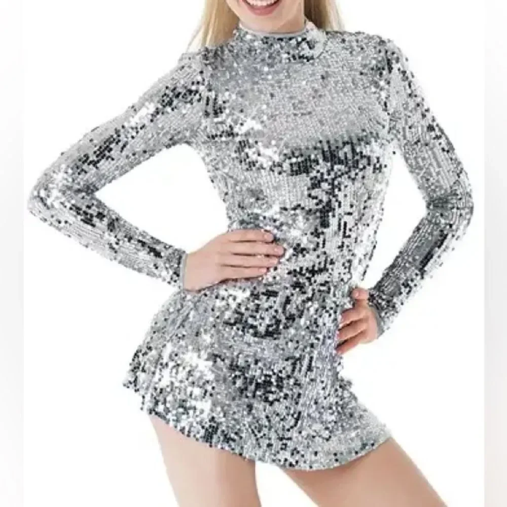 Weissman Balera Dance costume silver Ultra Sparkle Shift Dress SQ9068 IC 7/8